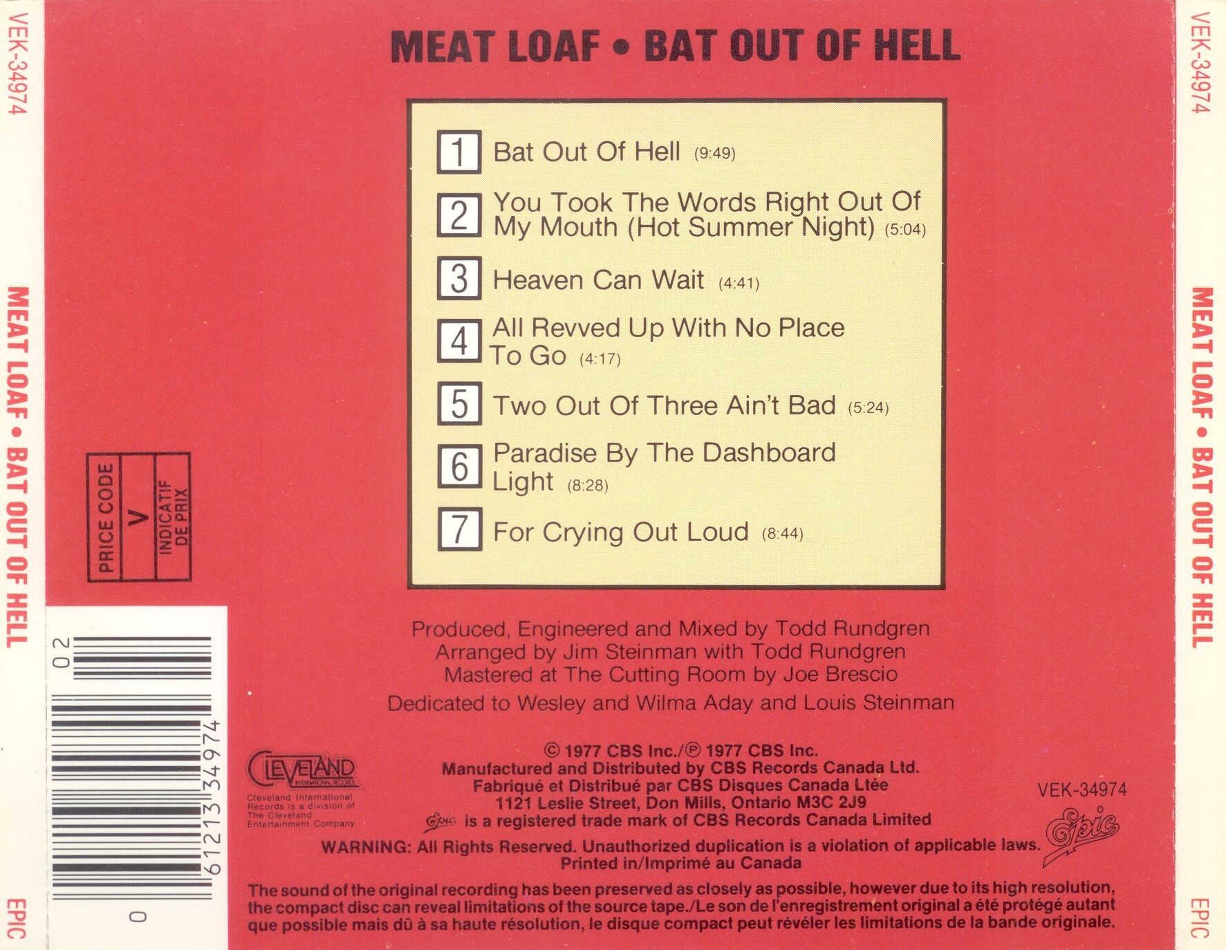 Meat loaf перевод. Meat Loaf 1977. Meat Loaf bat out of Hell. Bat out of Hell мит Лоуф. Meat Loaf - bat out of Hell Vol.1 [Special Edition].